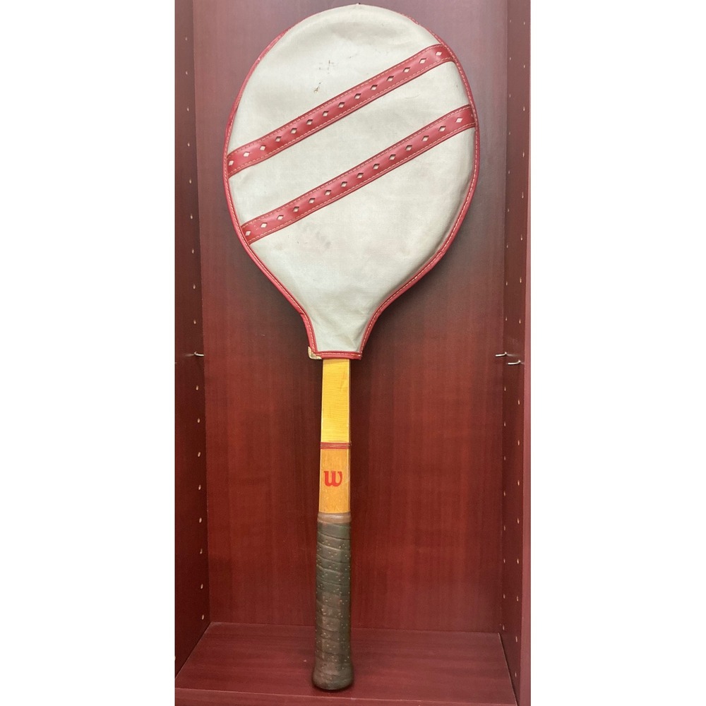 Vintage Wilson Maureen Connolly Autograph Wood Tennis Racket with Cover Made USA